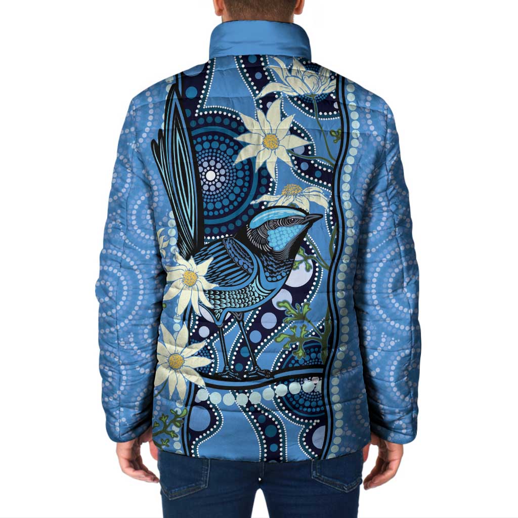 Australia Flannel Flower With Superb Fairy-wren Padded Jacket Aboriginal Art - Aussie Hoodie