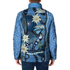 Australia Flannel Flower With Superb Fairy-wren Padded Jacket Aboriginal Art - Aussie Hoodie