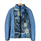Australia Flannel Flower With Superb Fairy-wren Padded Jacket Aboriginal Art - Aussie Hoodie