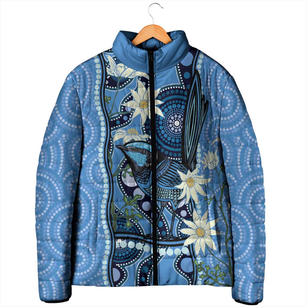 Australia Flannel Flower With Superb Fairy-wren Padded Jacket Aboriginal Art - Aussie Hoodie