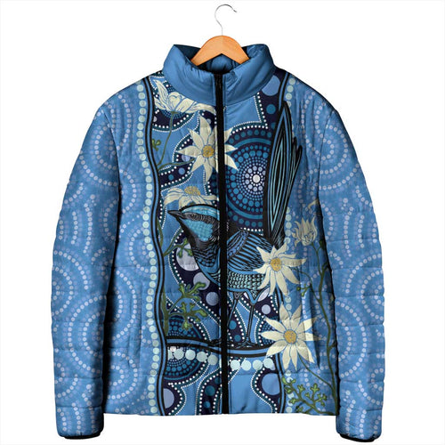Australia Flannel Flower With Superb Fairy-wren Padded Jacket Aboriginal Art - Aussie Hoodie