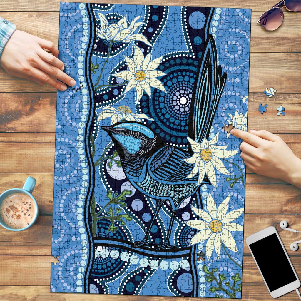 Australia Flannel Flower With Superb Fairy-wren Puzzle Aboriginal Art - Aussie Hoodie