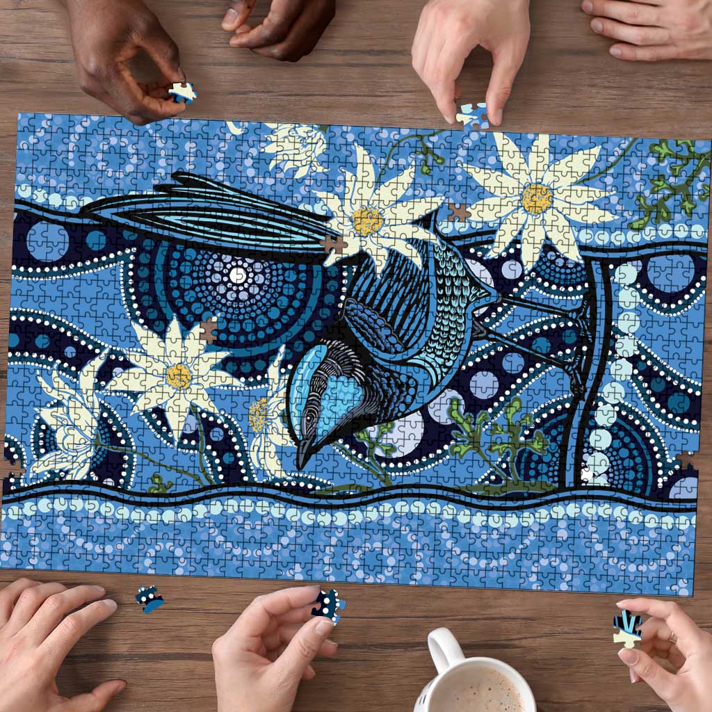 Australia Flannel Flower With Superb Fairy-wren Puzzle Aboriginal Art - Aussie Hoodie