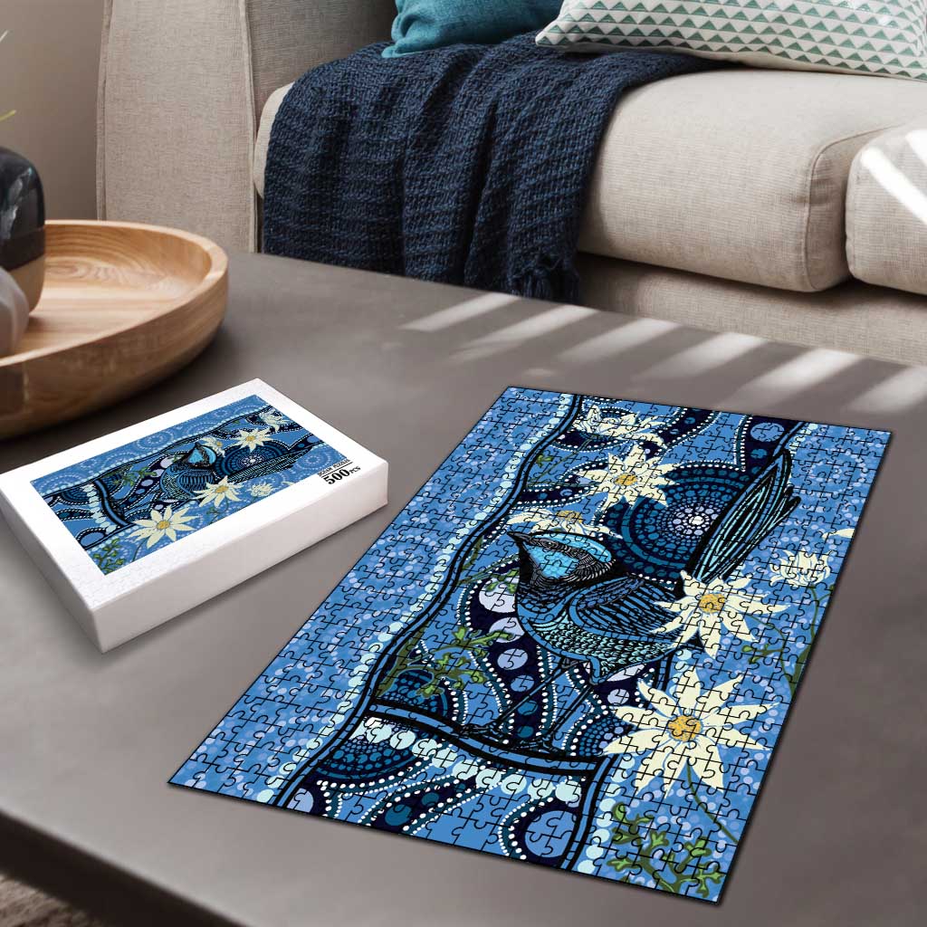 Australia Flannel Flower With Superb Fairy-wren Puzzle Aboriginal Art - Aussie Hoodie