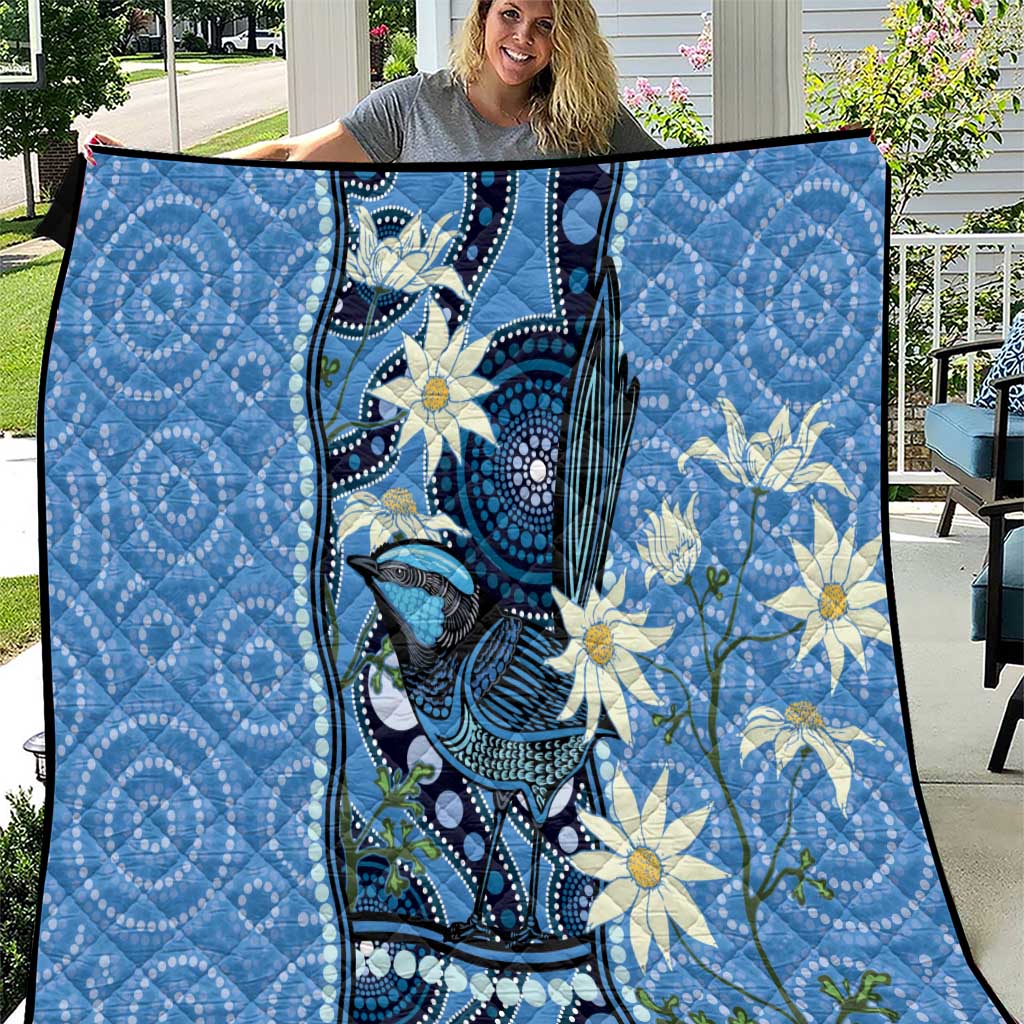 Australia Flannel Flower With Superb Fairy-wren Quilt Aboriginal Art