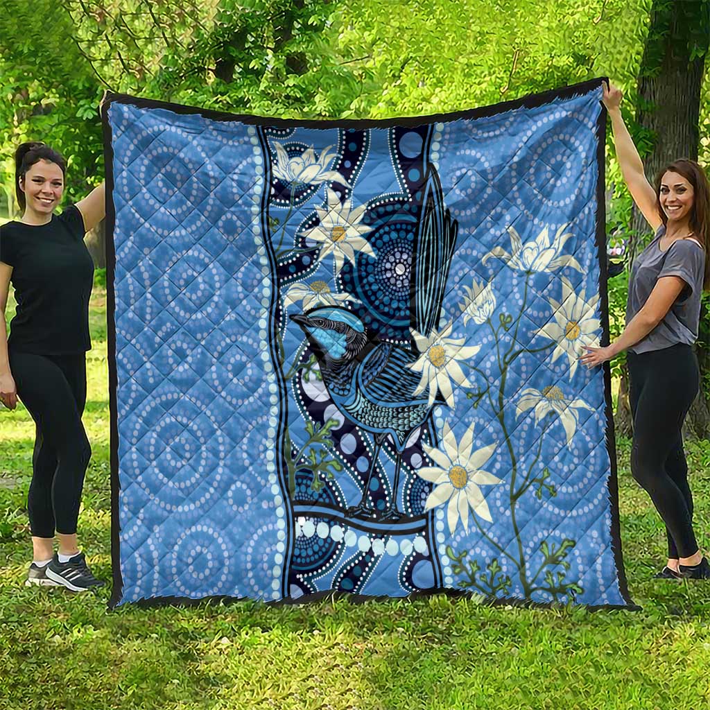 Australia Flannel Flower With Superb Fairy-wren Quilt Aboriginal Art