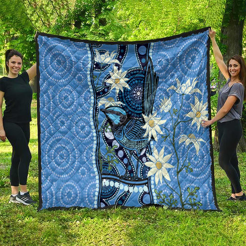 Australia Flannel Flower With Superb Fairy-wren Quilt Aboriginal Art