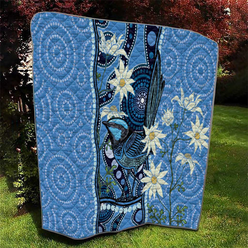 Australia Flannel Flower With Superb Fairy-wren Quilt Aboriginal Art