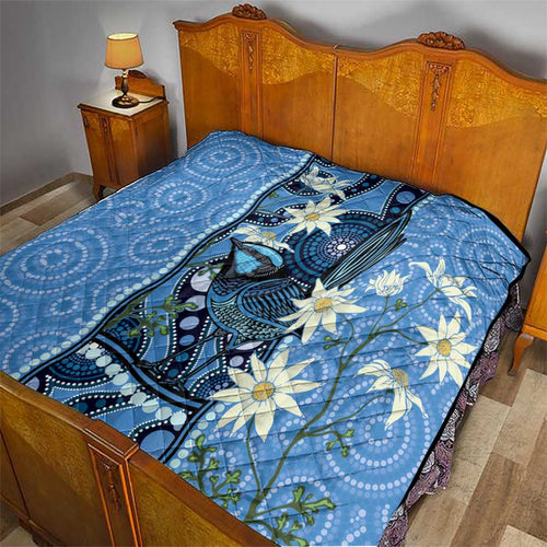 Australia Flannel Flower With Superb Fairy-wren Quilt Aboriginal Art