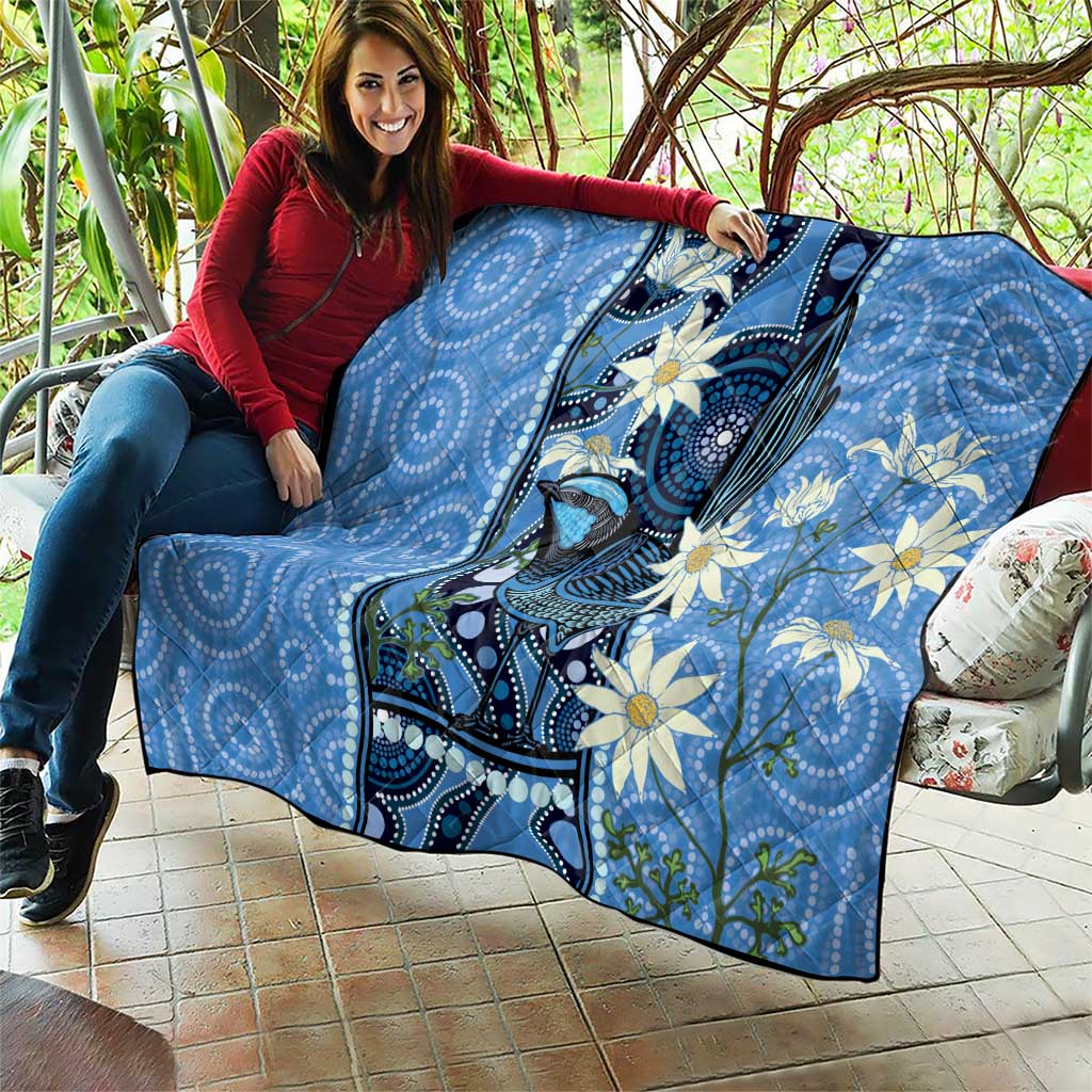 Australia Flannel Flower With Superb Fairy-wren Quilt Aboriginal Art