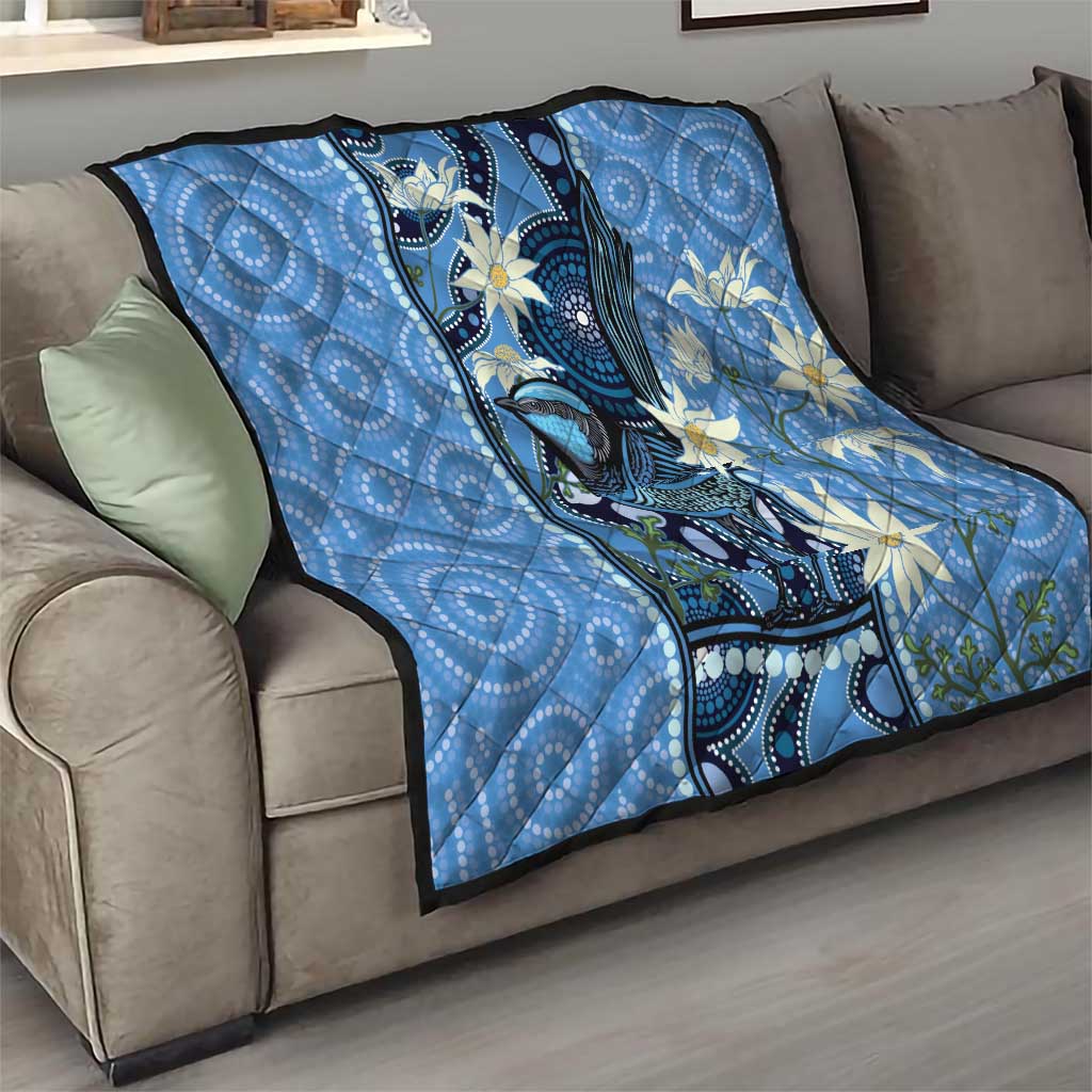 Australia Flannel Flower With Superb Fairy-wren Quilt Aboriginal Art