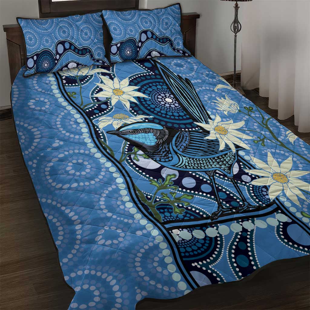 Australia Flannel Flower With Superb Fairy-wren Quilt Bed Set Aboriginal Art