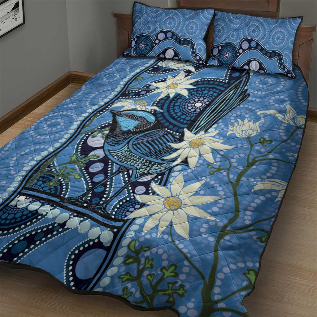 Australia Flannel Flower With Superb Fairy-wren Quilt Bed Set Aboriginal Art