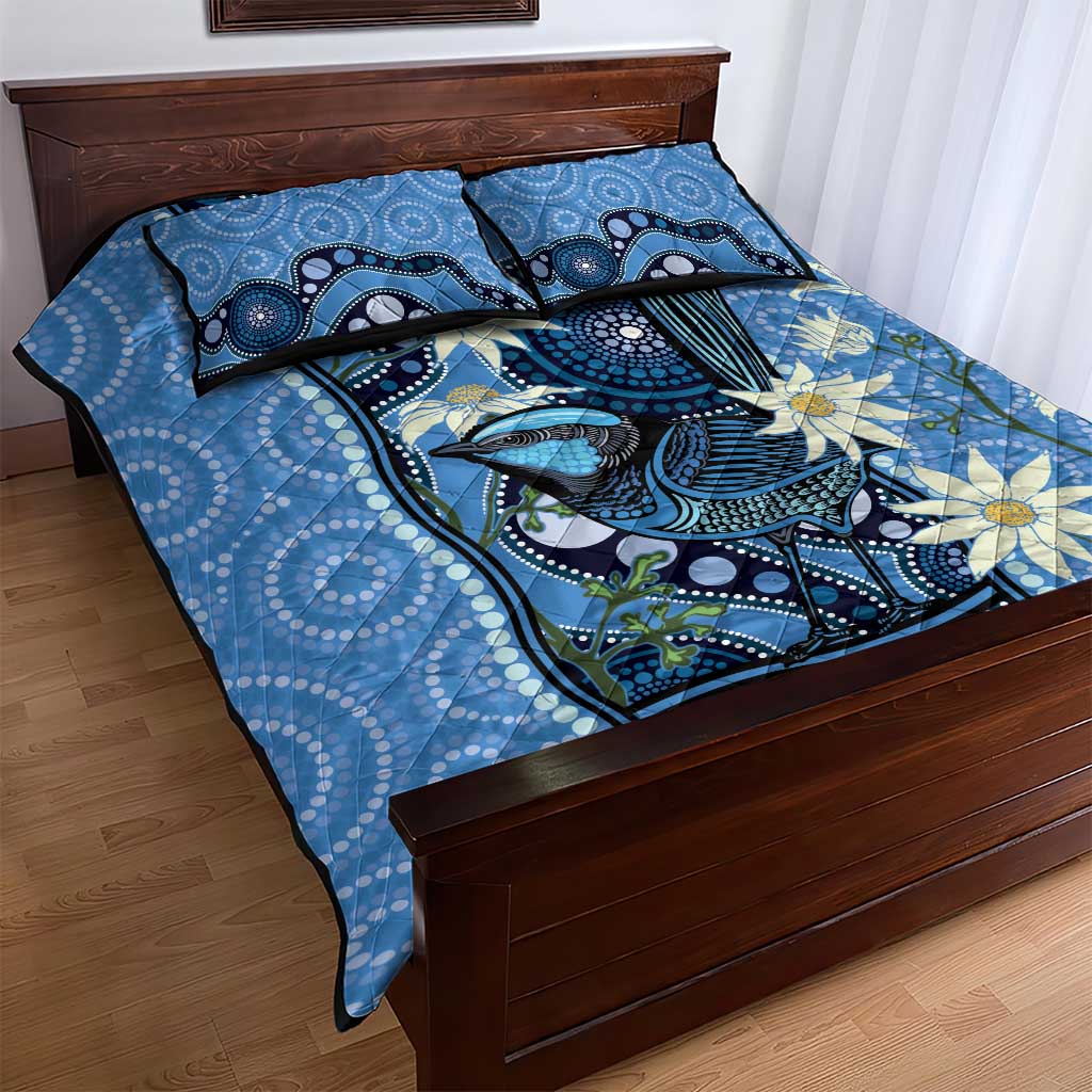 Australia Flannel Flower With Superb Fairy-wren Quilt Bed Set Aboriginal Art