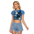 Australia Flannel Flower With Superb Fairy-wren Raglan Cropped T Shirt Aboriginal Art
