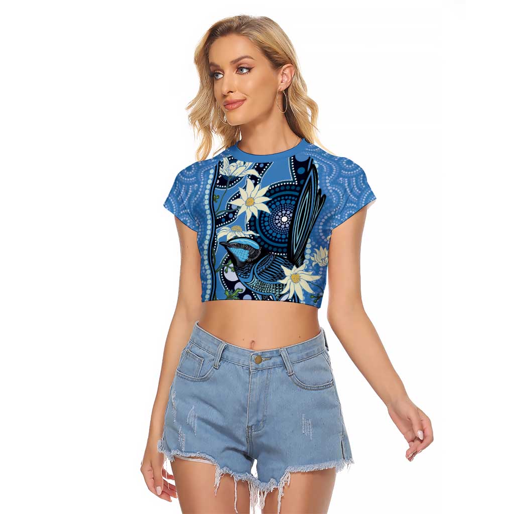Australia Flannel Flower With Superb Fairy-wren Raglan Cropped T Shirt Aboriginal Art