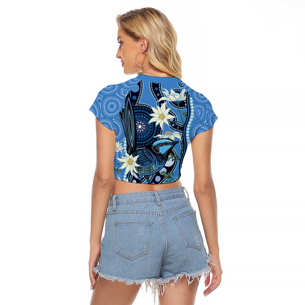 Australia Flannel Flower With Superb Fairy-wren Raglan Cropped T Shirt Aboriginal Art