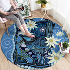 Australia Flannel Flower With Superb Fairy-wren Round Carpet Aboriginal Art