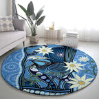 Australia Flannel Flower With Superb Fairy-wren Round Carpet Aboriginal Art