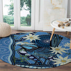 Australia Flannel Flower With Superb Fairy-wren Round Carpet Aboriginal Art