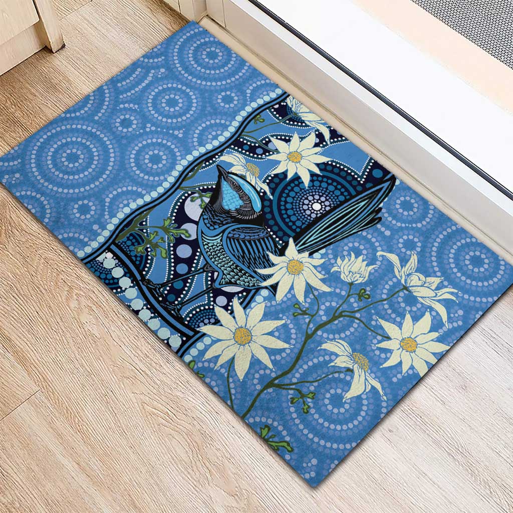 Australia Flannel Flower With Superb Fairy-wren Rubber Doormat Aboriginal Art