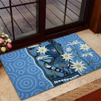 Australia Flannel Flower With Superb Fairy-wren Rubber Doormat Aboriginal Art