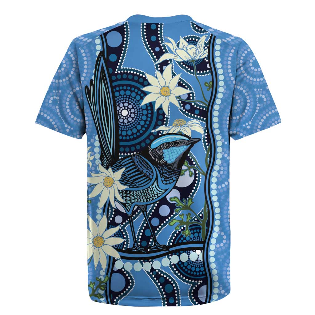 Australia Flannel Flower With Superb Fairy-wren Rugby Jersey Aboriginal Art
