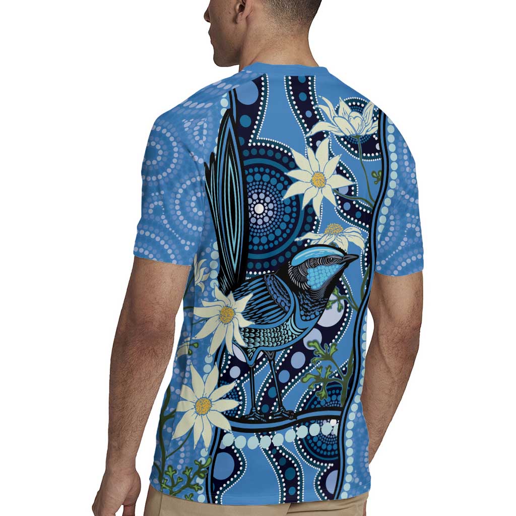 Australia Flannel Flower With Superb Fairy-wren Rugby Jersey Aboriginal Art