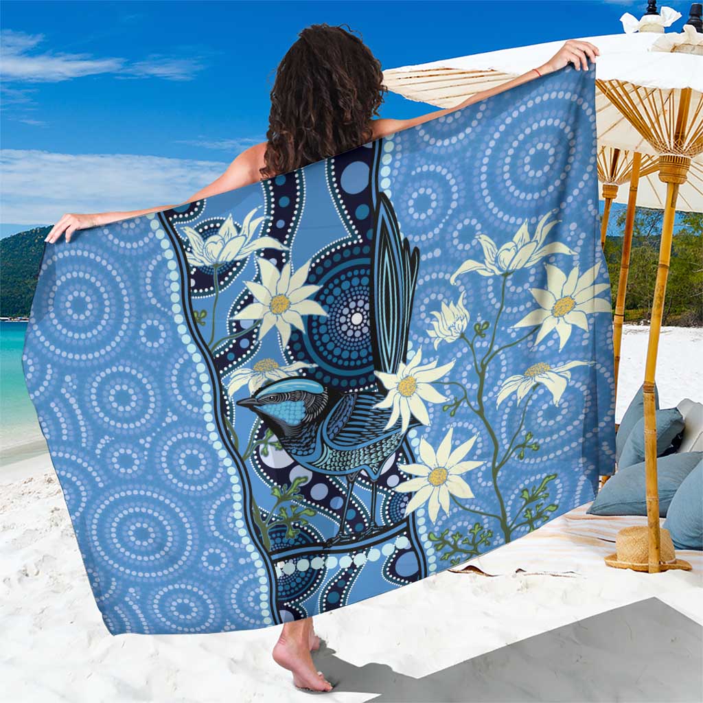 Australia Flannel Flower With Superb Fairy-wren Sarong Aboriginal Art