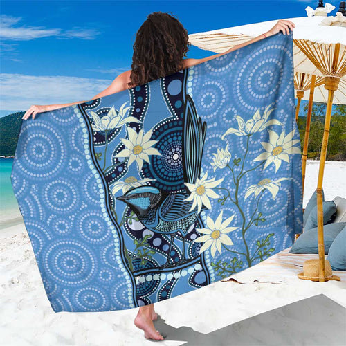 Australia Flannel Flower With Superb Fairy-wren Sarong Aboriginal Art