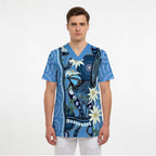 Australia Flannel Flower With Superb Fairy-wren Scrub Top Aboriginal Art - Aussie Hoodie