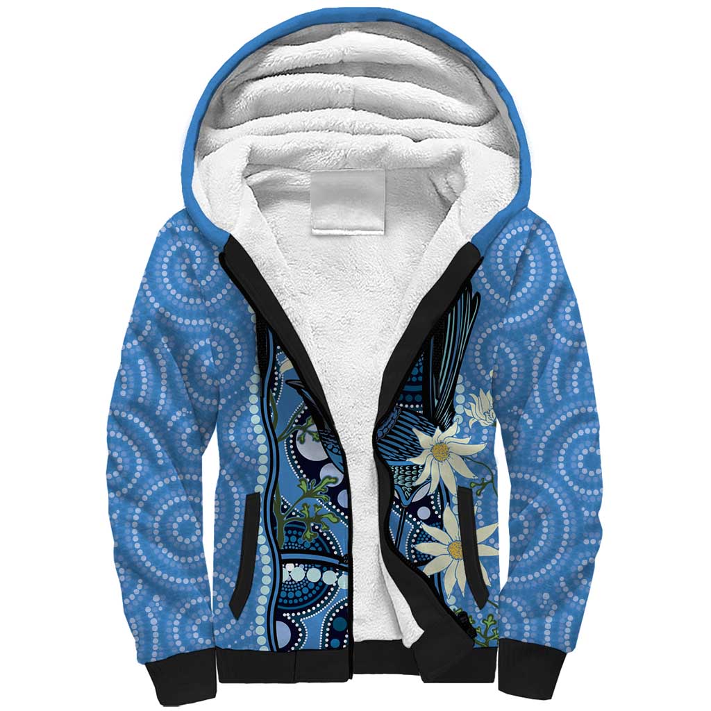 Australia Flannel Flower With Superb Fairy-wren Sherpa Hoodie Aboriginal Art