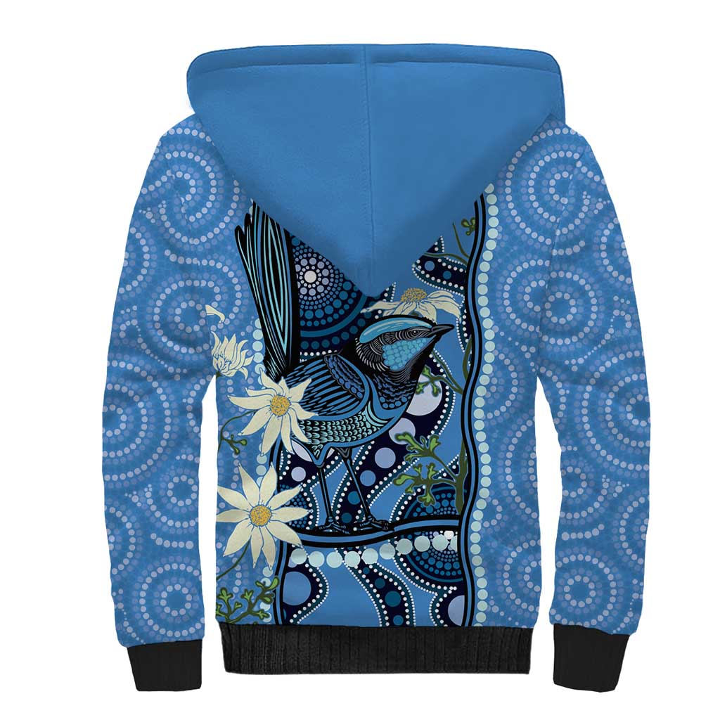 Australia Flannel Flower With Superb Fairy-wren Sherpa Hoodie Aboriginal Art