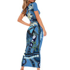 Australia Flannel Flower With Superb Fairy-wren Short Sleeve Bodycon Dress Aboriginal Art