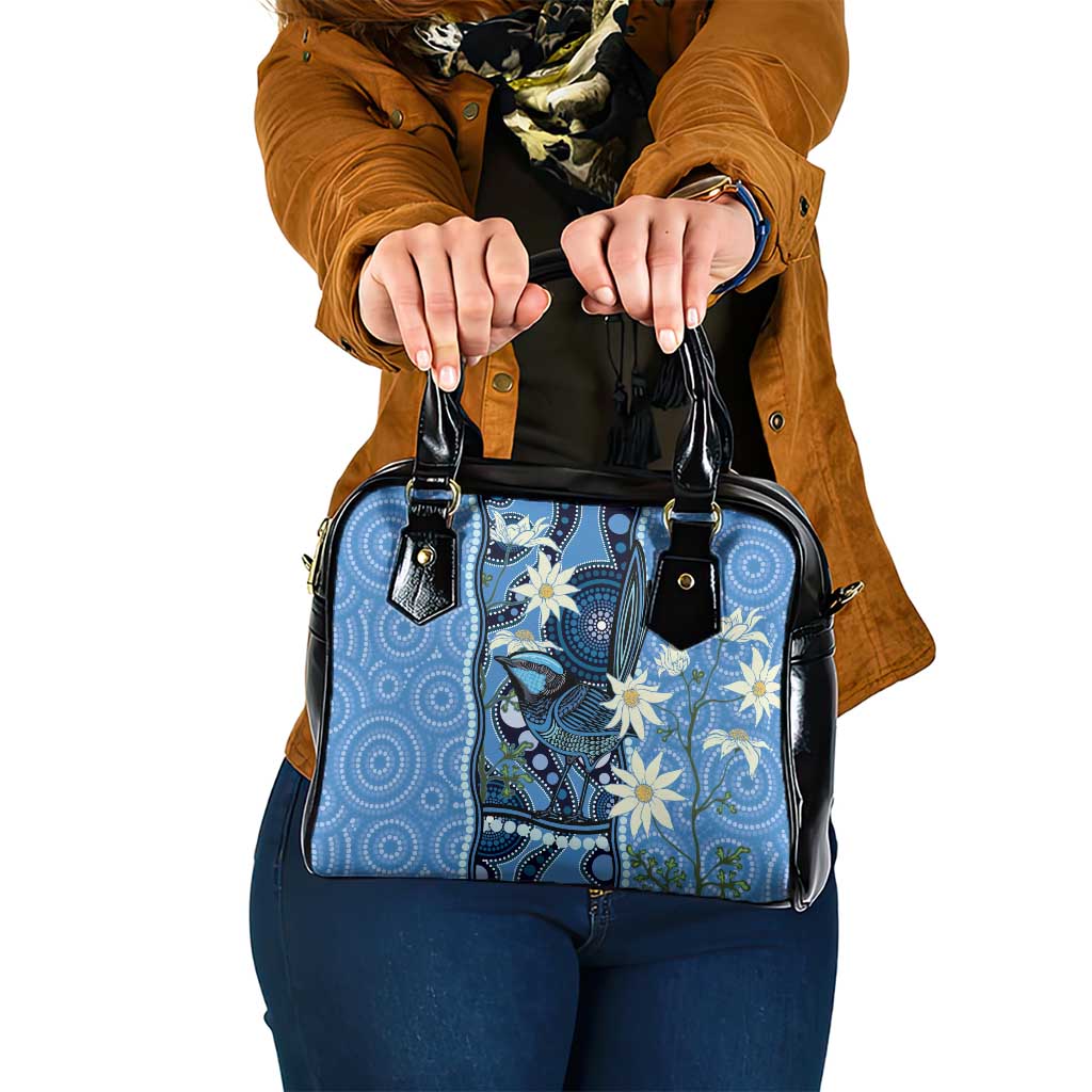 Australia Flannel Flower With Superb Fairy-wren Shoulder Handbag Aboriginal Art