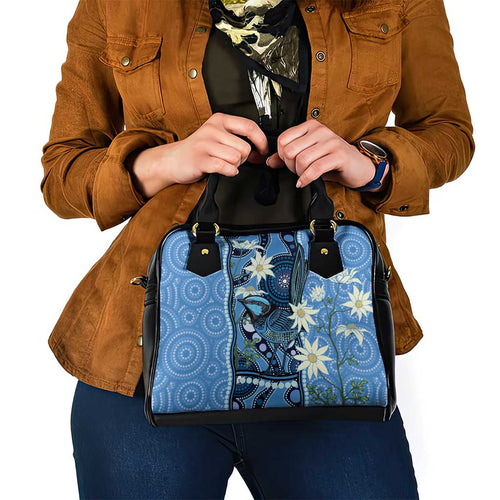 Australia Flannel Flower With Superb Fairy-wren Shoulder Handbag Aboriginal Art