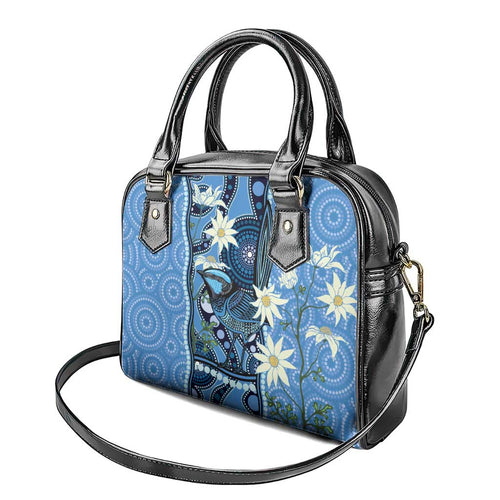 Australia Flannel Flower With Superb Fairy-wren Shoulder Handbag Aboriginal Art