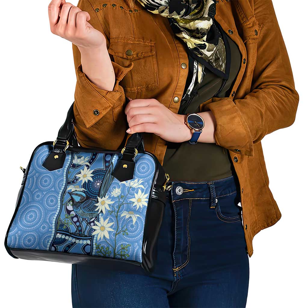 Australia Flannel Flower With Superb Fairy-wren Shoulder Handbag Aboriginal Art