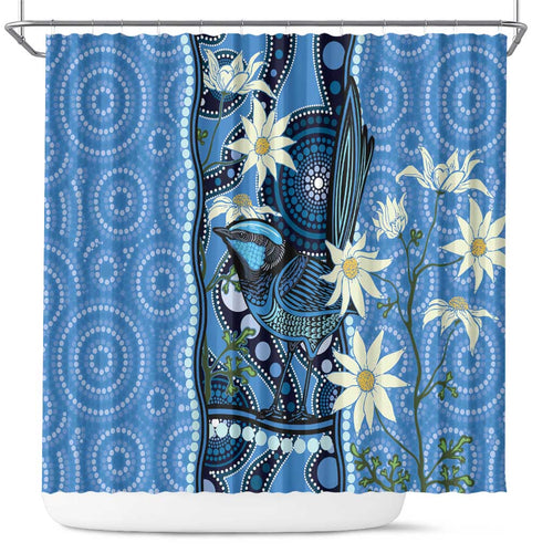 Australia Flannel Flower With Superb Fairy-wren Shower Curtain Aboriginal Art