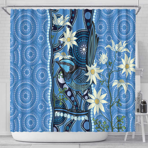 Australia Flannel Flower With Superb Fairy-wren Shower Curtain Aboriginal Art
