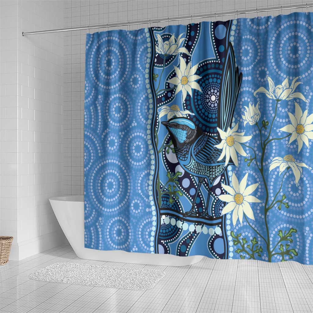 Australia Flannel Flower With Superb Fairy-wren Shower Curtain Aboriginal Art