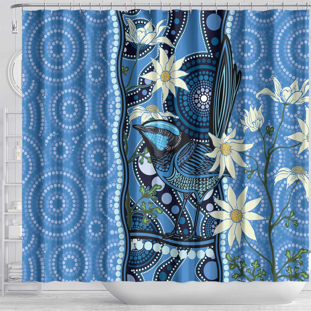 Australia Flannel Flower With Superb Fairy-wren Shower Curtain Aboriginal Art