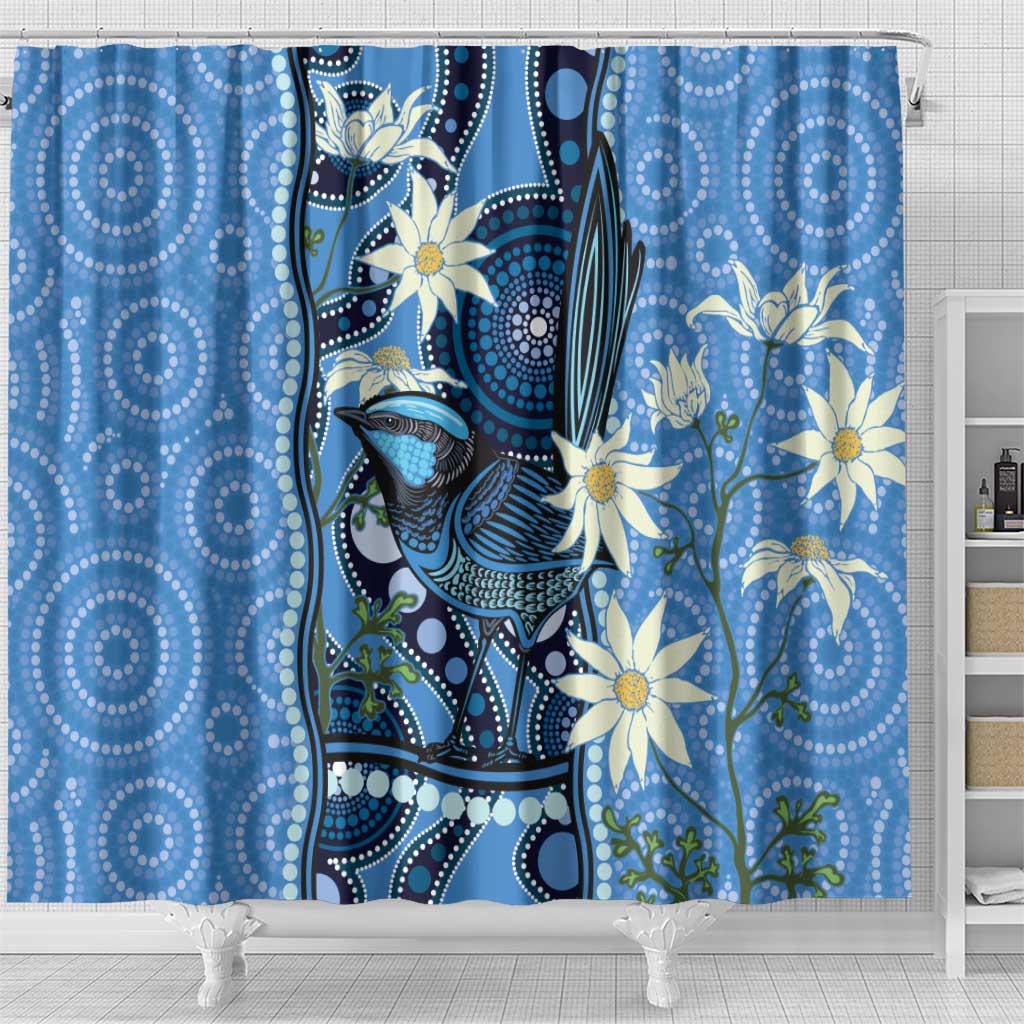 Australia Flannel Flower With Superb Fairy-wren Shower Curtain Aboriginal Art