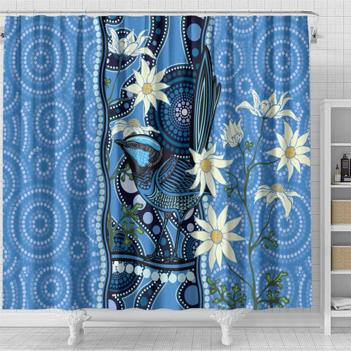 Australia Flannel Flower With Superb Fairy-wren Shower Curtain Aboriginal Art