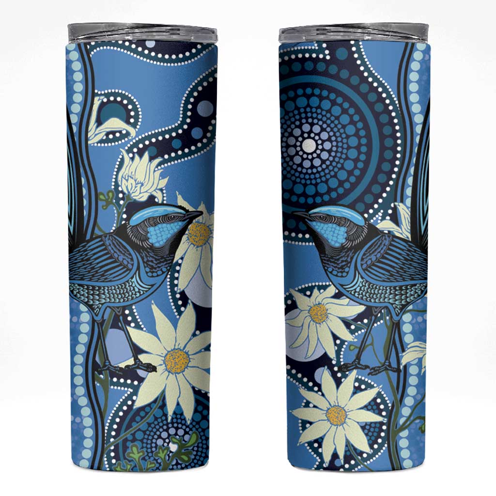 Australia Flannel Flower With Superb Fairy-wren Skinny Tumbler Aboriginal Art