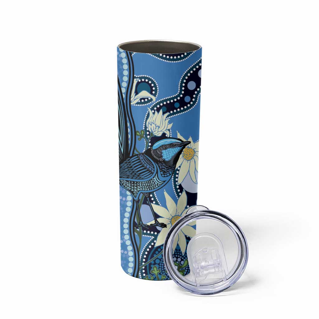 Australia Flannel Flower With Superb Fairy-wren Skinny Tumbler Aboriginal Art