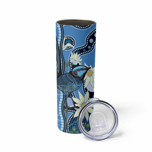 Australia Flannel Flower With Superb Fairy-wren Skinny Tumbler Aboriginal Art