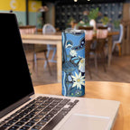 Australia Flannel Flower With Superb Fairy-wren Skinny Tumbler Aboriginal Art