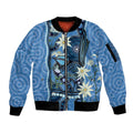 Australia Flannel Flower With Superb Fairy-wren Sleeve Zip Bomber Jacket Aboriginal Art