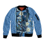 Australia Flannel Flower With Superb Fairy-wren Sleeve Zip Bomber Jacket Aboriginal Art